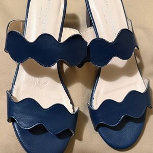 Patricia Green Dark Blue Scalloped Sandals